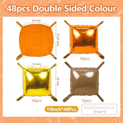 NISOCY 48PCS Orange Brown Metallic Gold Square Foil Balloons Wall Backdrop - Image 2