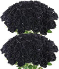 Hananona 50 Pcs Artificial Roses, Realistic Silk Black Flowers Bulk by HANANONA