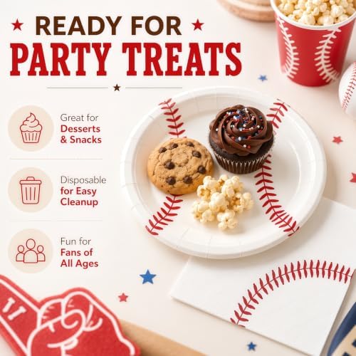 50 Pcs Baseball Plates and Napkins, 7 Inch Baseball Birthday Party Set - Image 4