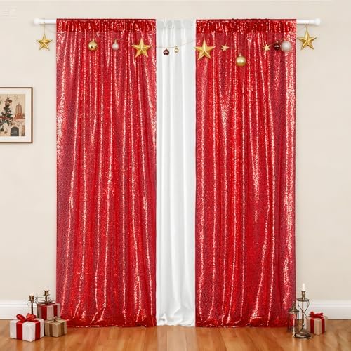 Poise3EHome 2Pcs 2Ft x 8Ft Red Sequin Backdrop Curtains,Glitter Photography Background for Party Birthday Wedding Christmas Decor - Image 2
