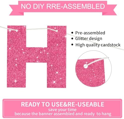 BEISHIDA Pre-Strung Glitter Hot Pink Happy Birthday Banner Party Sign Decor - Image 3