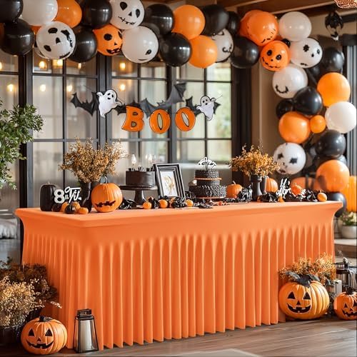 Shillance 2 Packs Orange Spandex Tableclothes for 4 Foot Rectangle Table, Spandex Table Covers 4FT Stretch Table Skirts Rectangle Wrinkle Free Fitted Tablecover for Event, Wedding, Banquet & Parties - Image 7