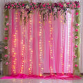 10x10ft Hot Pink Tulle Backdrop Curtain with Lights String for Parites, Sheer Backdrop Curtains for Wedding Baby Shower Birthday Party Photo Shoot Decorations by Partisky