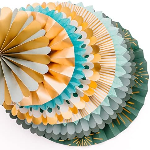 PapaKit 26pc Deluxe Large Sage Green & Gold Party Decoration Set - Premium Paper Fans, Honeycomb Balls & Pom Poms Backdrop - Party Wall Decor for Baby Shower, Wedding, Birthday, & Bridal Shower - Image 5