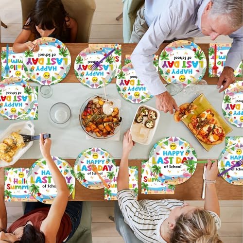 96 Pcs Happy Last Day of School Paper Party Plates and Napkins for Summer Tropical Beach Pool Supplies Summer End of School Year Dessert Tableware Set for 24 Guests Birthday Party Decorations - Image 6