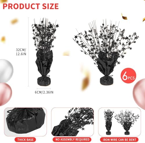 6 Pack Metallic Foil Spary Centerpieces for Tables, Black Centerpieces for Tables Decorations, Star Brust Table Centerpieces for Birthday Graduation Wedding Baby Shower Party - Image 7