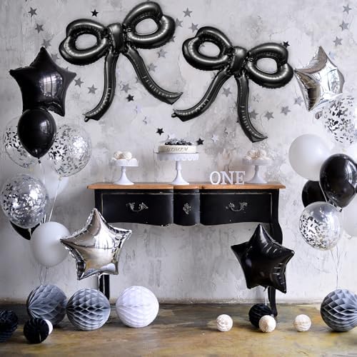 4 Pcs Bow Birthday Decorations Black Bow Balloons Bow Party Decorations Giant Foil Balloon for Girl Women Baby Shower Bridal Engagement Wedding Decor Bachelorette Party Supplies - Image 4