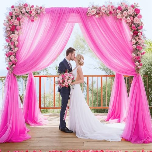 20ft X 10ft Hot Pink Tulle Backdrop Curtain for Parites, Sheer Backdrop Curtains Fabric Drapes for Wedding Ceremony Arch Party Stage Decorations - Image 4