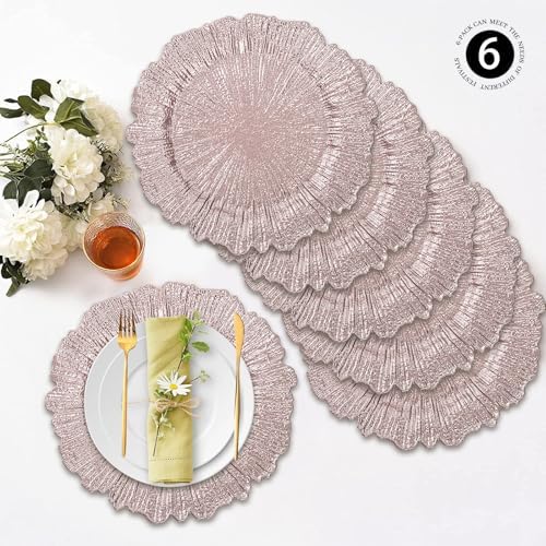 MAONAME Pink Charger Plates Set of 6, Reef Chargers for Dinner Plates - Image 2