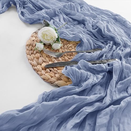 Bailarina 12 Pack Cheesecloth Table Runner 17x108 Inch Long Gauze Cheese Cloth 9ft Wrinkled Sheer Table Runner for Wedding Reception Birthday Party Table Decoration (Dusty Blue) - Image 6