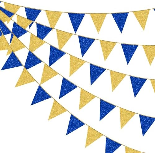 Royal Blue Gold Party Decorations Pennant Banner Flag Glitter Navy Blue and Gold Triangle Hanging Bunting for Birthday Graduation Bridal Shower Wedding Bachelorette Nautical Ahoy Achor Party Supplies by pinkblume