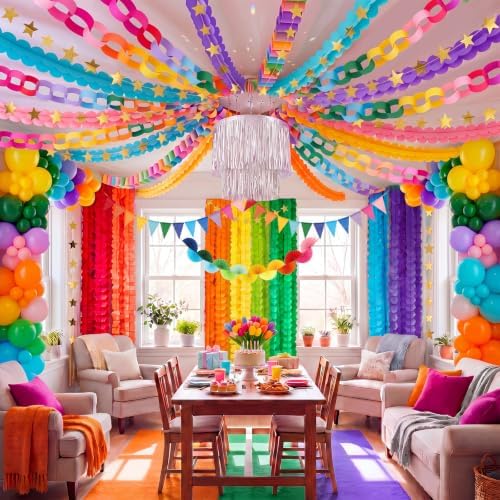 TaoBary 800 Pcs Colorful Paper Chain Garland Party Decoration Kit with 600 Paper Strips, 180 Balloons, Silver Tassel Lampshade, Gold Star Garlands, Streamers Banners for Birthday Baby Shower Classroom - Image 2