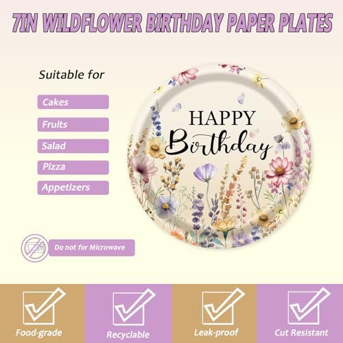 72Pcs Fall Wildflower Plates and Napkins, Floral Birthday Party Supplies Autumn Wildflower Paper Plates and Napkins Forks Tableware Decorations for Fall Picnic Tea Party Baby Shower Birthday, Serve 24 - Image 3