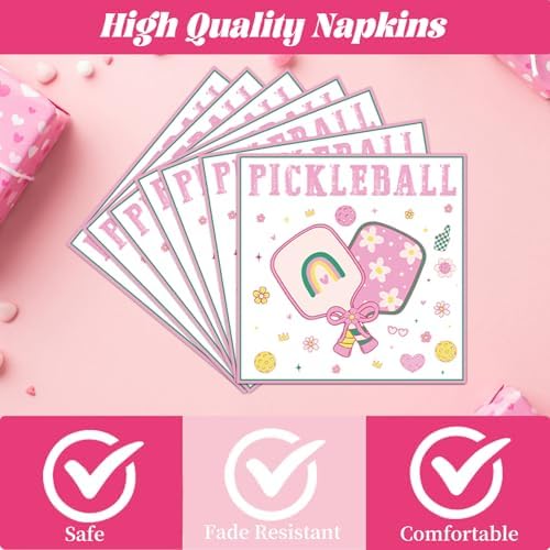 Pickleball Birthday Party Decorations Tableware, 96PCS Pickle Ball Disposable Pink Paper Plates and Napkins Decoration, Ball Theme Forks Decor Supplies Serve for 24 Guest - Image 3