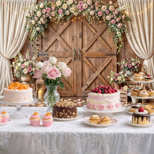 6x4ft Wedding Backdrop Rustic Floral Flower Wooden Wall Backdrop Bridal Baby Shower Ceremony Photography Background Shabby Chic Countryside Western Anniversary Wedding Party Birthday Photo Prop - Image 5