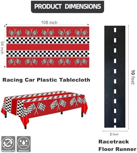 Racing Cars Birthday Decorations,Racecar Centerpiece Decoration - Orange Racing Cones(12), Checkered Flags (24), Plastic Tablecloth (54"x108"),Floor Runner,Banner Race Car Party(40pcs) - Image 6