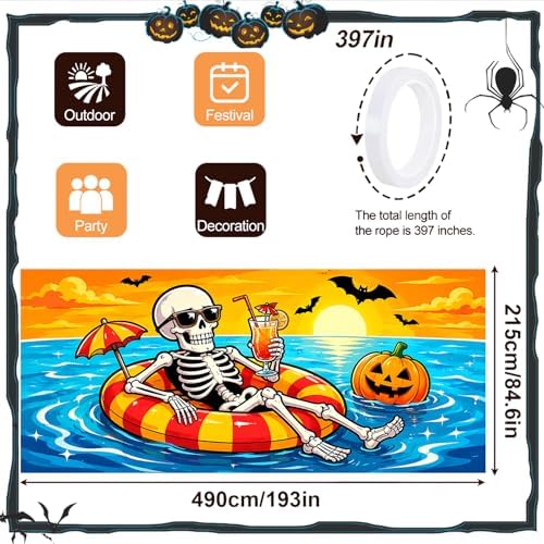 7 x 16 ft Beach Skeleton Halloween Garage Door Decorations Halloween decorations Witch Door Cover, Hanging Banner, Cauldron Backdrop Mural for Home, Outdoor - Image 4