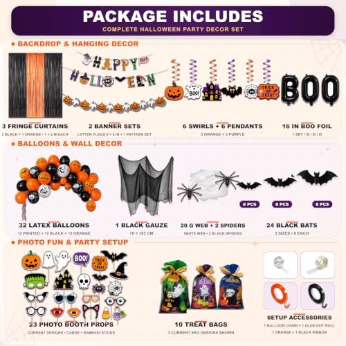 UJoyant 101 Pcs ​Halloween Party Decorations, Halloween Party Supplies - Ghost and Bat Pumpkin Banner, Multi Balloons, Photo Booth Props, Candy Gift Bags, Spider Wed - Image 2