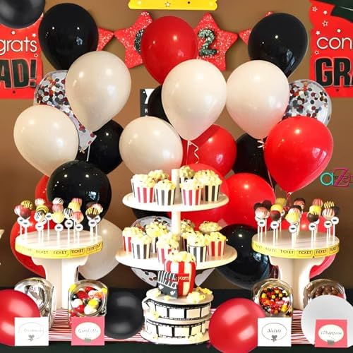 62Pcs Red and Black Balloons Kit - 12 Inches Red Black Party Decoration Balloons for Graduation Casino Theme Birthday Graduation Party Decorations Supplies - Image 2