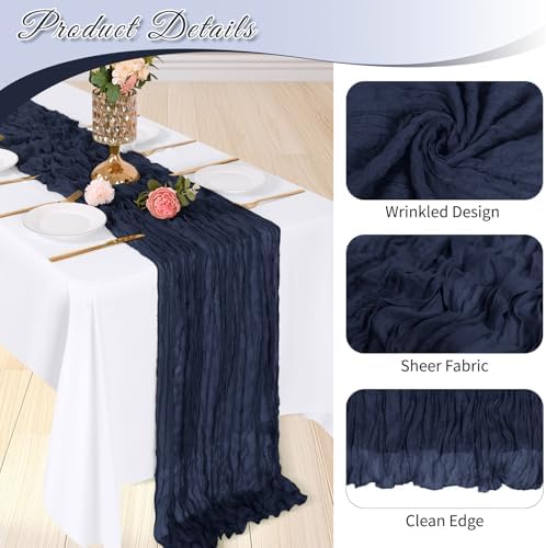3 Pack Navy Blue Cheesecloth Table Runner, 17 x 108 inch, Semi Sheer Boho Cheese Cloth Fabric Table Runner Bulk for Wedding , Birthday, Party, Holiday, Home Decor (Navy Blue) - Image 4