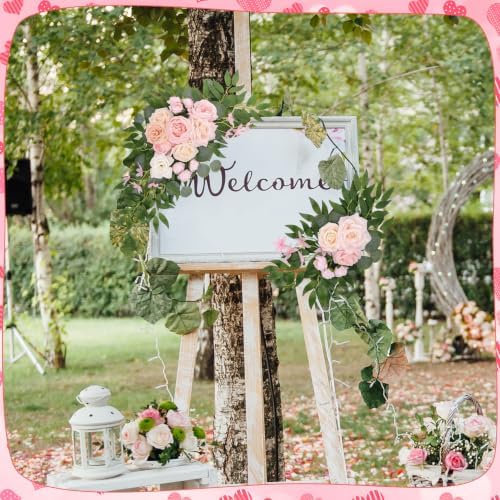 2 Pcs Wedding Arch Decorations, Soft Pink Rose Garland Pastel Set - Image 3