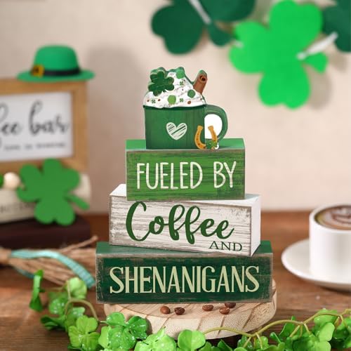 Moucuny 4 Pcs Wooden Tiered Tray Decor Irish Farmhouse Table Sign Coffee - Image 4
