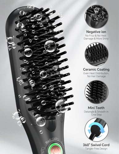 LANDOT Ceramic mini Hair Straightening Brush - Dual Voltage Hot Comb Travel - Image 4