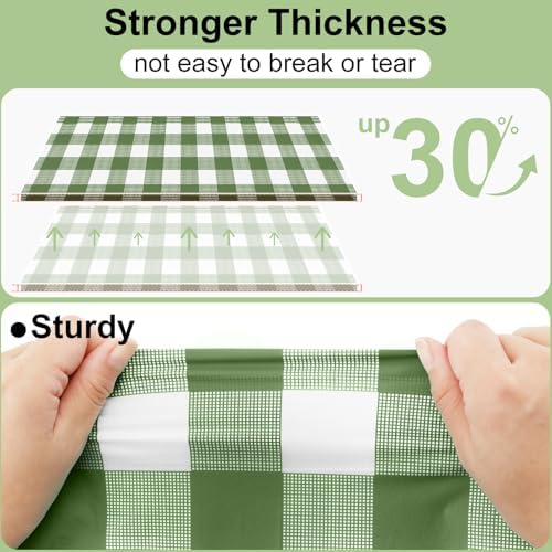 misaya 12 PCS Sage Green White Buffalo Plaid Plastic Disposable Table Cloth - Image 2