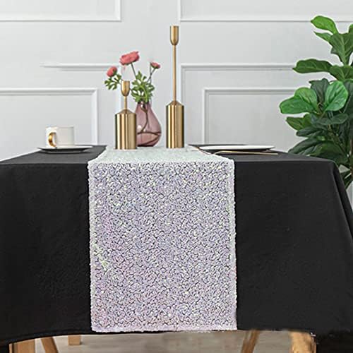 12 Packs Sequin Table Runner Glitter Dining Table Runner for Birthday Wedding Engagement Bridal Baby Shower Bachelorette Holiday Celebration Party Supplies Decorations (12" x 108", White Iridescent) - Image 7