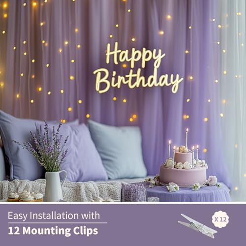 Lavender Tulle Backdrop Curtain with Lights for Decor, 10x10FT - Image 7