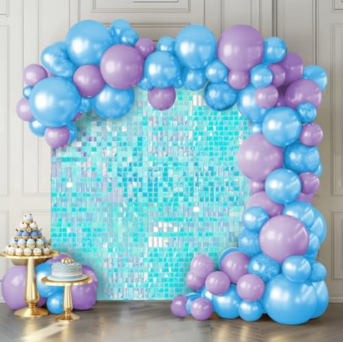 Shimmer Wall Backdrop Blue Wall Panels 24Pcs Square Sequin Shimmer Wall Backdrop Decoration for Birthday Party,Wedding, Anniversary by KateBackdropforPhotography