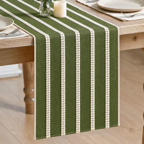 Artoid Mode Army Green Farmhouse Dashed Stripe Table Runner, Seasonal Holiday Boho Rustic Kitchen Dining Table Decoration for Home Party Decor 12x36 Inch by ArtoidMode