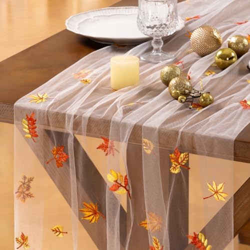 Maple Leaf Table Runner Fall Tulle Gauze Sheer Cheesecloth Party Home Decor by Socomi