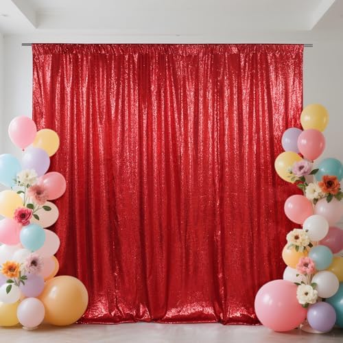 SquarePie 10x10ft Red Sequin Backdrop, High Density Non-Transparent Glitter Curtain for Photography, Birthday, Wedding Party Decorations, Thick Solid Background with 4" Rod Pocket, 1 Panel - Image 2