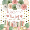 Amandir Sage Green and Pink Baby Shower Decorations Welcome Baby Banner by Amandir