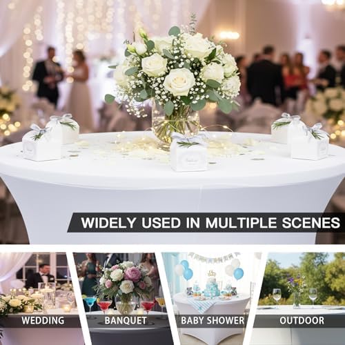 Fixwal 4 Pack 60 Inch Round Tablecloths White Spandex Fitted Table Covers - Image 7