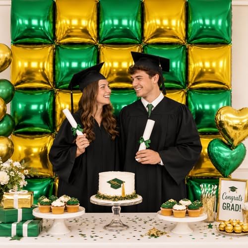 25PCS Dark Green Gold Square Foil Balloons Wall Backdrop - Image 5