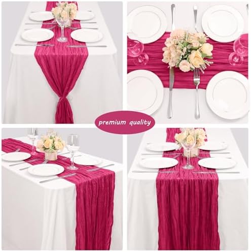 35x120 Inch Hot Pink Cheesecloth Table Runner Bachelorette Party Decor - Image 5
