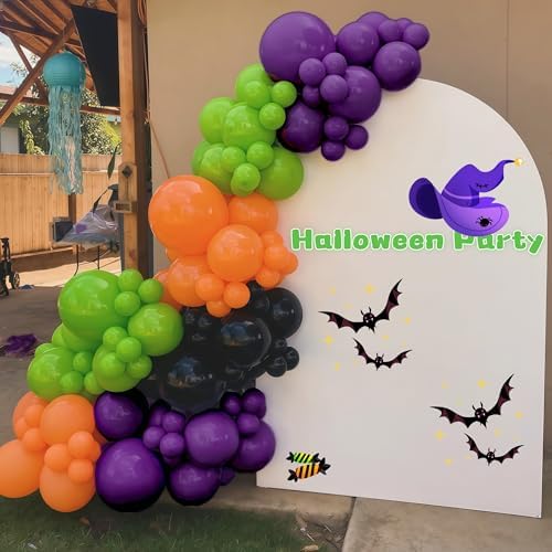 Halloween Balloon Arch Garland Kit, Dark Purple Bright Light Lime Green Orange White Eyeball Balloons with 3D Bat Pumpkin Spider Ghost Foil Balloon for Halloween Spooky Indoor Outdoor Party Decoration - Image 4