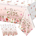 3 Pack Floral Baby Shower Tablecloth Decorations, It's a Girl Baby Shower Decorations, Pink Flower Gender Reveal Decorations for Girl, Plastic Disposable Baby Girls Table Cloth Party Decorations by RAGNHILD