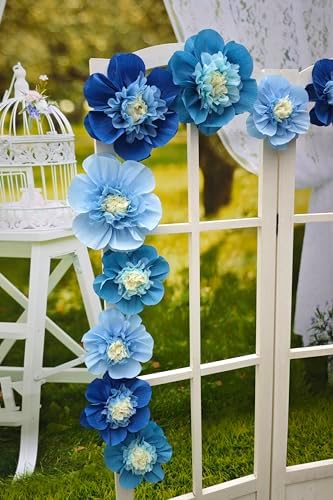 Mybbshower 9 Pack Ombre Blue Crepe Paper Flowers for Wedding Arch, Nursery Wall Birthday Engagement Party, Baby Shower Decorations and Photo Booth Backdrop - Image 4