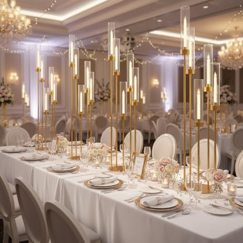 2PCS Gold 5 Arm Candle Holder Tall Floor Candelabra with Acrylic Lampshade - Image 6