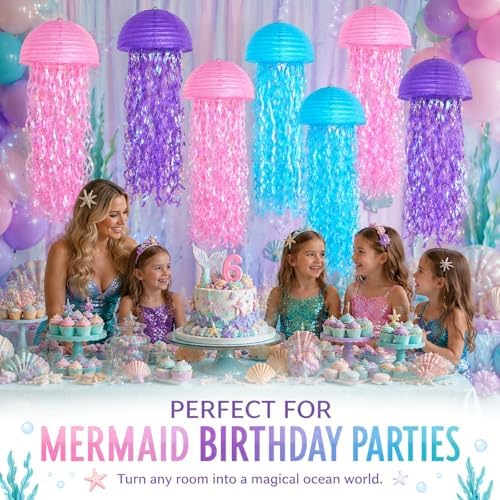 6-Pack Jellyfish Paper Lanterns, Under the Sea Party Decorations - Image 3