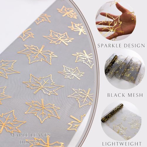 Snowkingdom 49ft Black Gold Leaves Fall Table Runner Thanksgiving Decor - Image 3