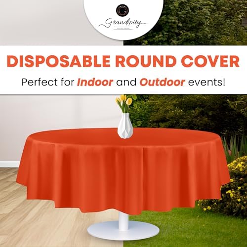 Grandipity Plastic Table Cloth Disposable 12 Pack 84" Round Orange - Image 5