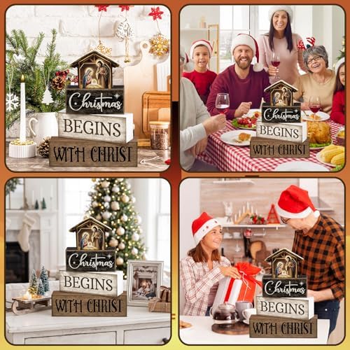 Moucuny 4 Pcs Christmas Table Decoration Christmas Begins with Christ Signs - Image 5