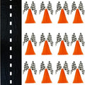 4E's Novelty Race Car Party Supplies Set, 38 Pieces, 12 Traffic Cones, 24 Checkered Flags and Racetrack Floor Runner, Birthday Decorations for Kids by 4EsNovelty
