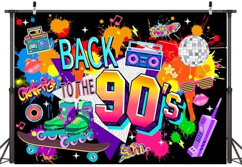 90s Photo Background 15x10 FT Polyester 80s Theme Backdrop Back to The 90s Banner 1990s Party Decorations Kids Adults Portrait Photography Props for Birthday Party Anniversary Event Supplies - Image 7