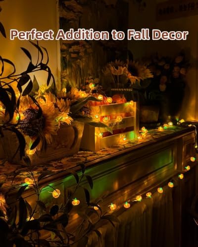 Pumpkin String Lights 10Ft 30 LEDs Halloween Decorations Battery Operated Orange Lights for Halloween Party Indoor Fall Decor Thanksgiving Decorations - Image 2