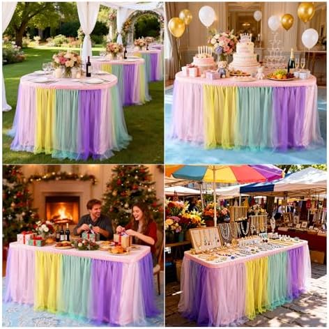 THARAHT Tulle Table Skirt 9FT 270CM Long for Rectangle Tables Round Tables Ruffle Desk Skirt for Princess Girls Birthday Party Cake Dessert Decorations Table Skirt - Image 6
